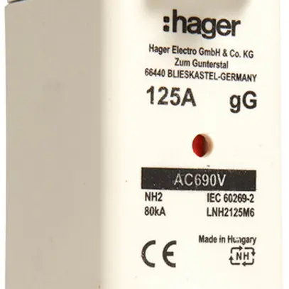 Fusible HPC Hager DIN2c 690VAC 125A gG/gL avertisseur double inoxydable 