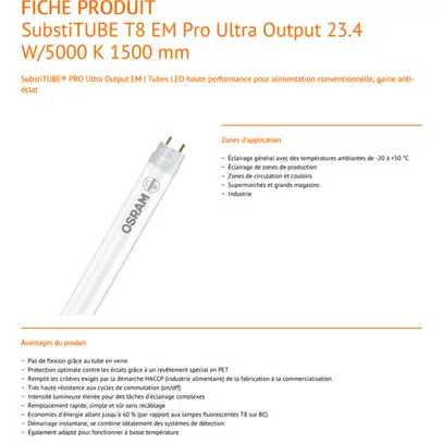 Tubo LED LEDVANCE SubstiTUBE EM PRO UO G13 23.4W 4100lm 5000K 1500mm opale 