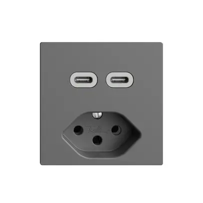 Prise USB 2×type C + type 13 Feller EDIZIOdue F 230V 3000mA gris foncé 
