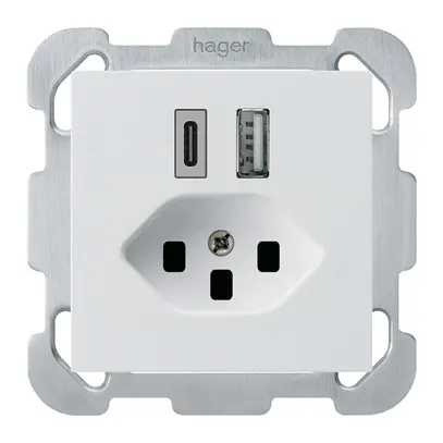 Prise de charge USB ENC kallysto 18W PD 1×type A 1×type C T23 plaque fix. blanc 