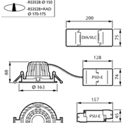 Downlight LED Philips GreenSpace RS350B 30.5W 2700lm 822 24° REG Ø163mm bianco 