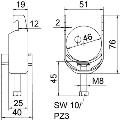 Brida rapida BET 2056 piede a U materia sintetica 40…46mm 1×cavo alluminio 