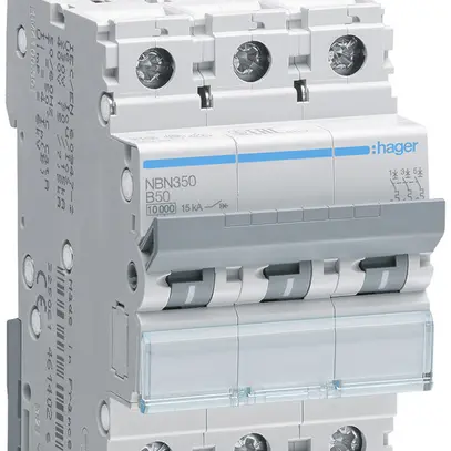 Disjoncteur Hager MCB 3P 415V type B 50A Icn 10kA 3UM 
