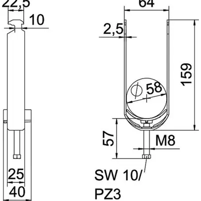 Fixation rapide BET 2056 pied à H matière synthétique 52…58mm 2×câble aluminium 