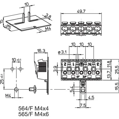 Morsetto di connessione 5P 0.5…2.5mm² leve azionamento staffa messa a terra bi 