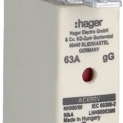 Fusible HPC Hager DIN000 690VAC 63A gG/gL avertisseur double inoxydable 