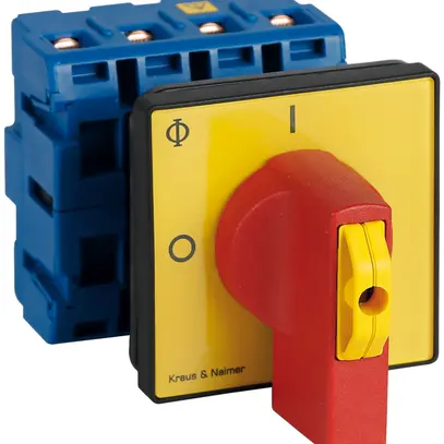 Sezionatore di carico INS 4P mont.front., 20A, 0-1, gi, 64×64mm, disp.bloc.ro/gi 