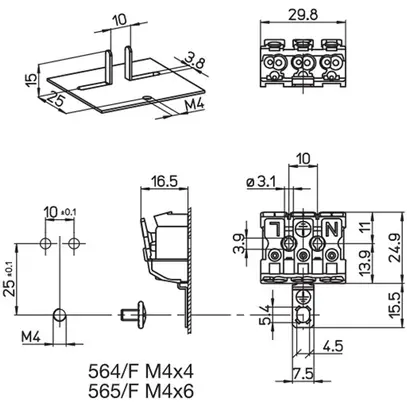 Morsetto di connessione 3P 0.5…2.5mm² leve azionamento staffa messa a terra bi 