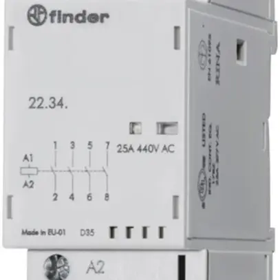 Contacteur AMD Finder 22.32, 230VUC, 4F 25A/440VAC AgSnO2, LED 