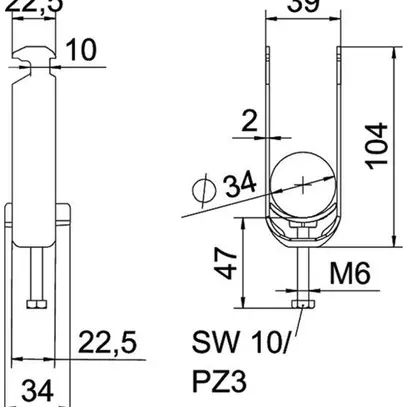 Fixation rapide BET 2056 pied à H matière synthétique 28…34mm 2×câble aluminium 