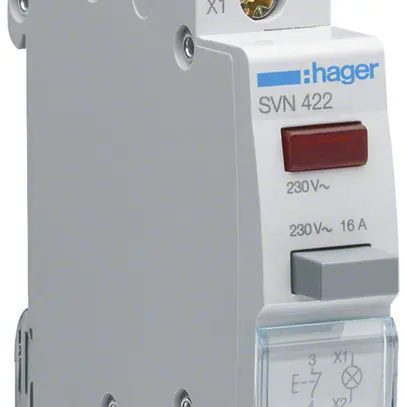 Pulsante luminoso INS Hager 16A 230V 0Ch 1R pulsante grigio calotta rosso 1UM 