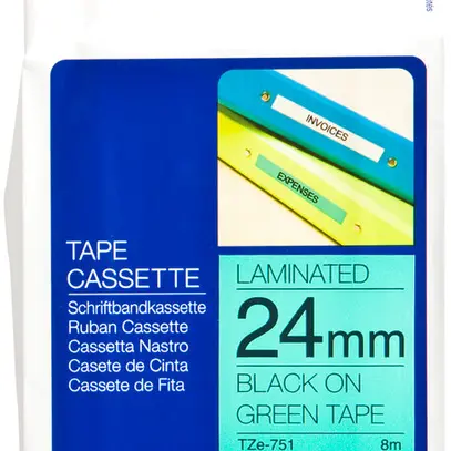 Cassette ruban Brother TZe-751 24mm×8m, vert/noir 