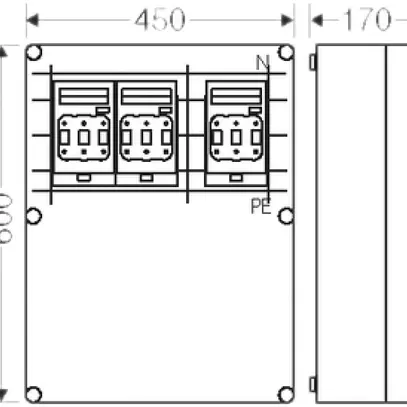 NH-Gehäuse Hensel Mi, 3×3×NH00, mit Sammelschiene, 630A, 5-polig 