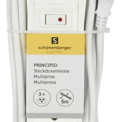 Prise multiple PRINCIPIO 3×type 13 horizontal câble 5m interrupteur blanc 
