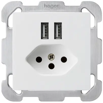 Prise ENC 2×USB & T13 kallysto B 2400mA blanc 