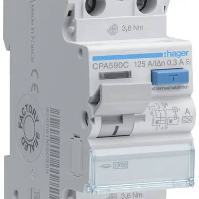 Interruttore differenziale Hager RCCB (RCD) 2P 230V 0.3A tipo A 125A 10kA 2UM 