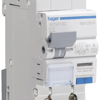 Disgiuntore differenziale Hager RCBO QC 2 230V car.C 13A 0.03A 2UM 