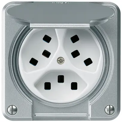 Presa Hager robusto, 3×T23, con coperchio A, alluminio 