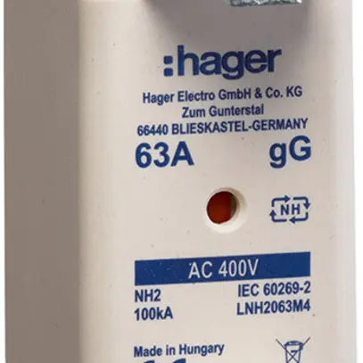 Fusibile HPC Hager DIN2c 400VAC 63A gG/gL segnalatore doppio antiruggine 