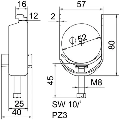 Fixation rapide BET 2056 pied à N matière synthétique 46…52mm 1×câble aluminium 
