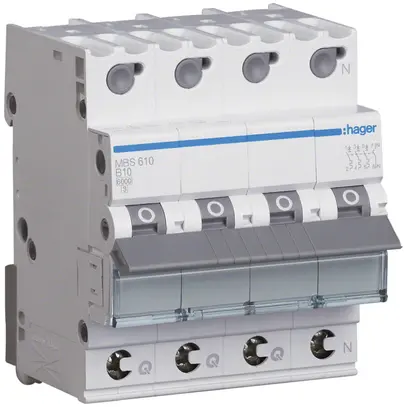 Disjoncteur Hager MCB quickconnect 4P 415V type B 10A Icn 6kA 4UM 