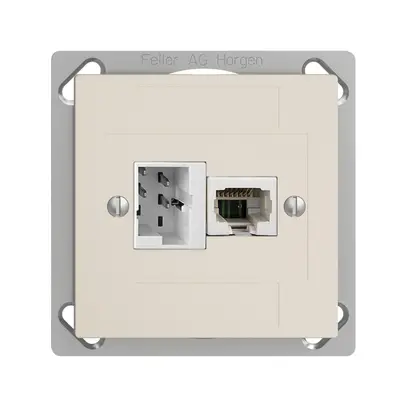 Prise INC 1×T+T,1×RJ45/u 4P EDIZIOdue crema, ITplus ITM 