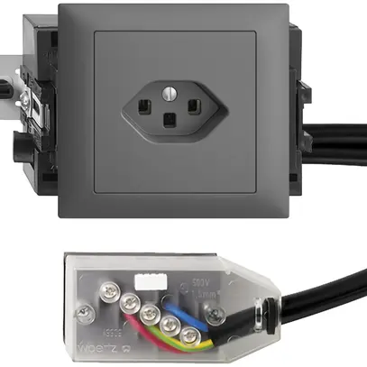 EB-Steckdose EDIZIOdue T23 L1 49…69mm dunkelgrau für Flachkabel Technofil 