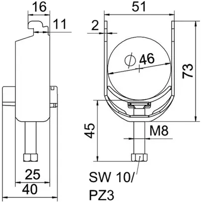 Fixation rapide BET 2056 pied à N matière synthétique 40…46mm 1×câble A2 1.4301 