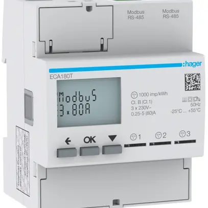 Contatore energia AMD HA ECA180T 3×1P diretto 80A Modbus RJ45 imp.+exp.2T+8T 