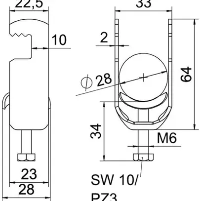 Fixation rapide BET 2056 pied à F métal 22…28mm 1×câble A2 1.4301 