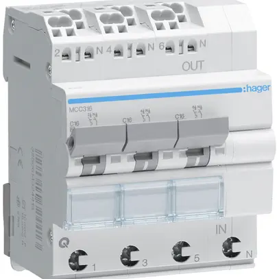 Disgiuntore Hager MCB quickconnect 3P 3 230V tipo C 16A Icn 6kA 4UM 