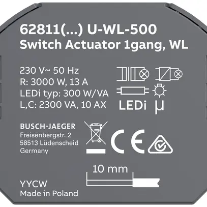 EB-RF-Schaltaktor ABB-free@home 62811 U-WL-500 1-fach 13A/230VAC 