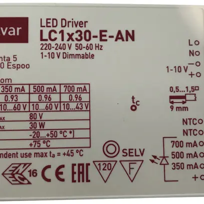 Blocco alimentazione DOTLUX, p.convertitore LED, c.cavo, 124×82×23mm, 0…10V IP40 