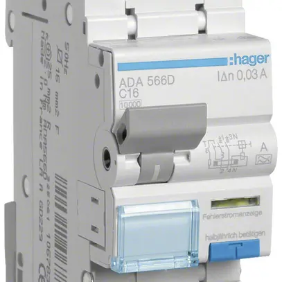 Disgiuntore differenziale Hager RCBO 2P 240V car.C 16A 0.03A tipo A 10kA 2UM 