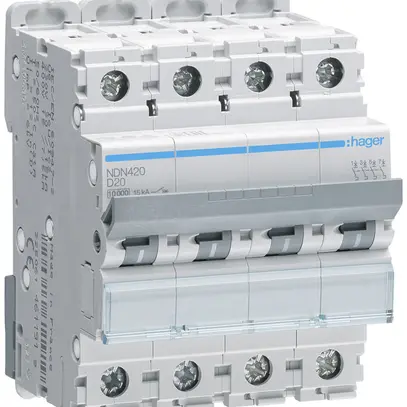 Disgiuntore Hager MCB 4P 415V tipo D 20A 10kA Icu 15kA 4UM 
