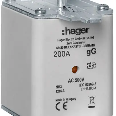 Fusibile HPC Hager DIN3c 500VAC 200A gG/gL segnalatore doppio antiruggine 