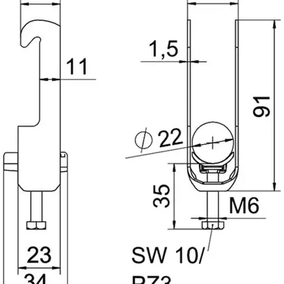 Fixation rapide BET 2056 pied à W matière synthétique 16…22mm 1×câble A2 1.4301 