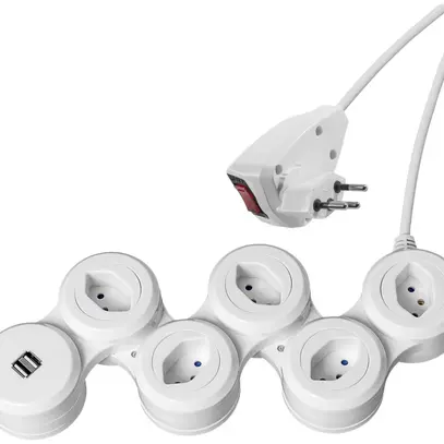 Prise multiple STEBA SNAKE 5×T13, 2×USB avec interrupteur 1.5m blanc 