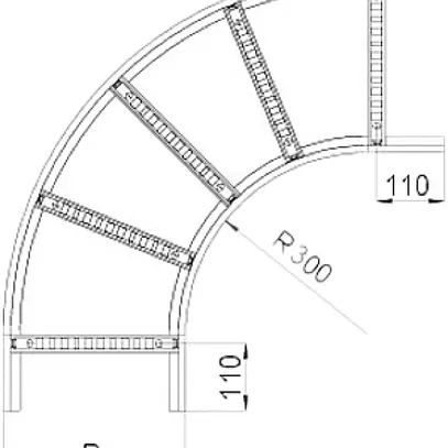 Gomito 90° orizzontale BET 110×400mm p.passerella cavi zincato i.continuo 