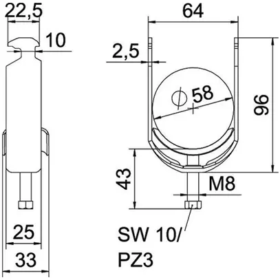 Schnellverleger BET 2056 H-Fuss Metall 52…58mm 1×Kabel Stahl tfZn 