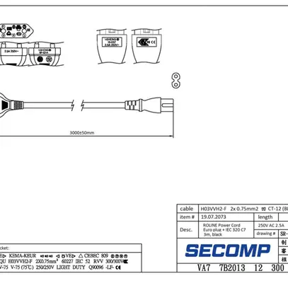 Cavo d'apparecchi ROLINE T26 → C7 2×0.75mm² 250VAC/2.5A nero 3m 