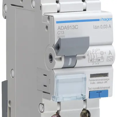 Disgiuntore differenziale Hager RCBO 2P 230V car.C 13A 0.03A tipo A 2UM 