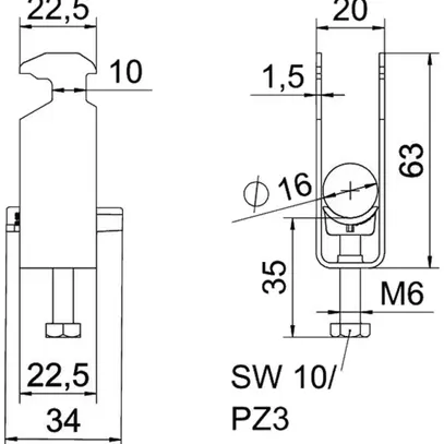 Fixation rapide BET 2056 pied à H matière synthétique 12…16mm 2×câble aluminium 