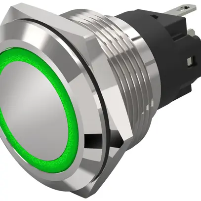 Contact à poussoir lumineux EAO 82 1COM 24V racc.fich.plat Ø22mm encliqueté vert 