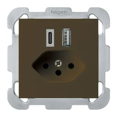 Prise de charge USB ENC kallysto 18W PD 1×type A 1×type C T13 a.plaque fix. brun 