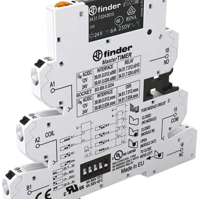 Relais couplage AMD Finder 39 Maste RTIMER, 1C 6A/24VUC AgNi bornes Push-In 