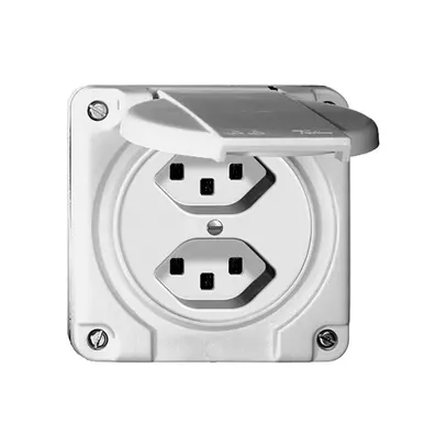 Presa bagnata 2×T23 16A bianco FH N.CO con morsetti innest. 