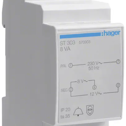 Piccolo trasformatore AMD Hager 8W 8V 12V 0.67A 2UM 