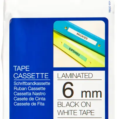 Cassette ruban Brother TZe-211 6mm×8m, blanc/noir 