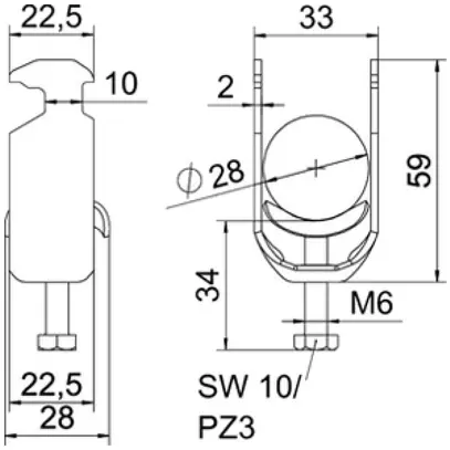 Brida rapida BET 2056 piede a H metallo 22…28mm 1×cavo A2 1.4301 